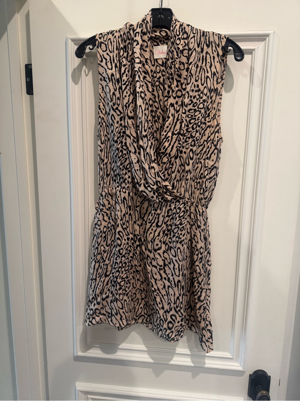 Animal Print Sleeveless Silk Mini  Dress - Beige & Black